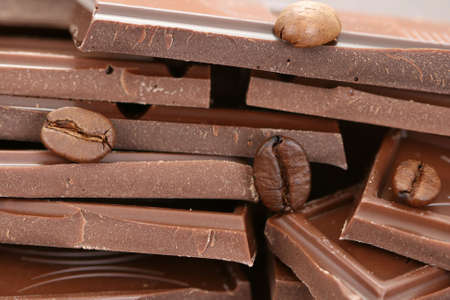 close-ups of dark chocolate and coffee beans