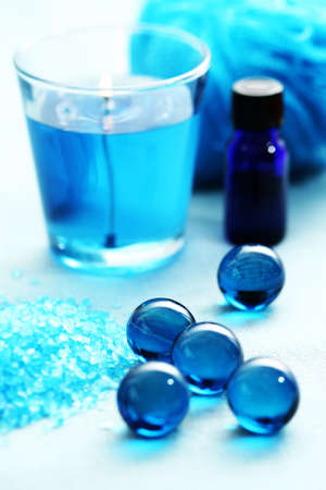 sea bath salt and blue accessories - body careの写真素材