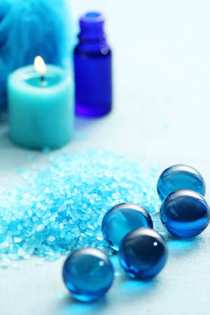 sea bath salt and blue accessories - body careの写真素材