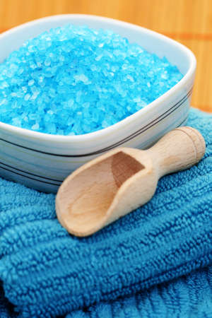 bowl of bath salt and towel - beauty treatmentの写真素材