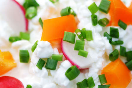 bowl of cottage cheese with vegetables - food and drink