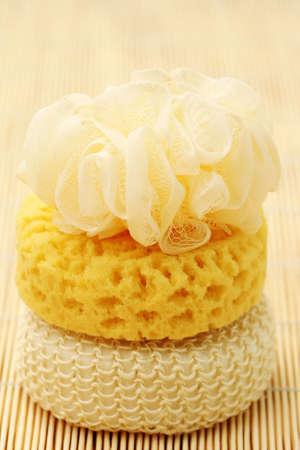 stack of bath sponges - beauty treatmentの写真素材