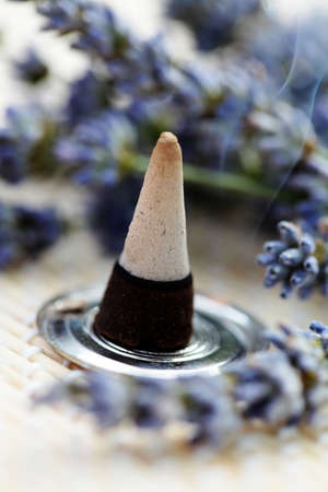 incense cones and lavender flowers - aromatherapyの写真素材