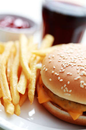lunch time cheeseburger and french fries - food and drinkの写真素材
