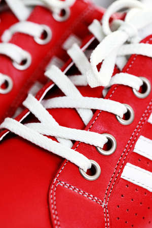 close-ups of casual red leather shoes