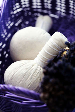 two massage stamps with lavender flowers - beauty treatmentの写真素材