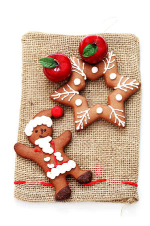 Christmas gingerbread star with red apple - sweet foodの写真素材
