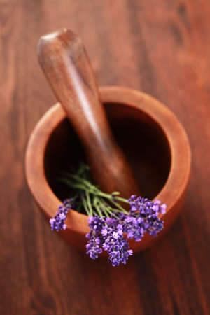 close-ups of lavender with mortar and pestle - beauty treatmentの写真素材