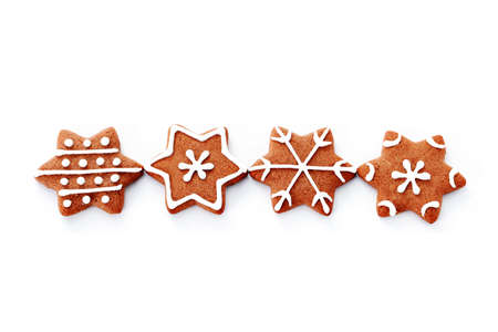 gingerbread stars on white background - sweet foodの写真素材