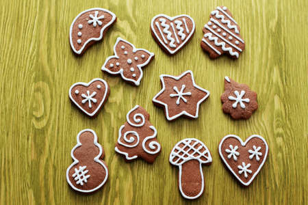 lots of delicious gingerbreads on green - sweet food