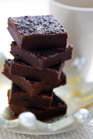chocolate brownie with cup of coffee - sweet foodの写真素材