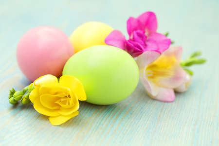 Easter eggs with flowers - food and drinkの写真素材