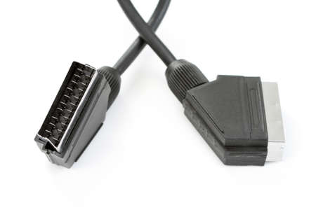 close-ups of tv cable isolated on whiteの写真素材