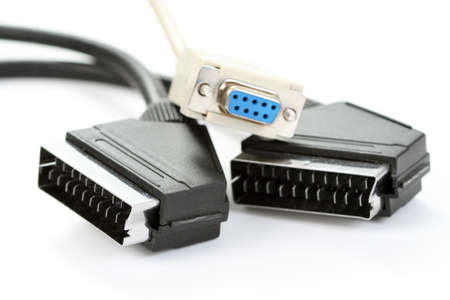 close-ups of tv and computer cable isolated on whiteの写真素材