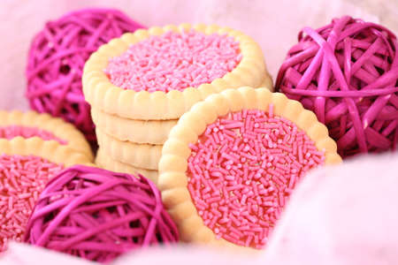 stack of delicious pink cookies - sweet foodの写真素材