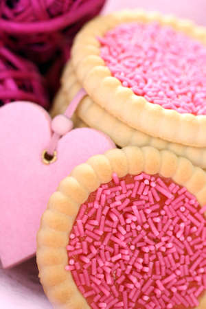 stack of delicious pink cookies - sweet foodの写真素材