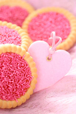 stack of delicious pink cookies - sweet foodの写真素材