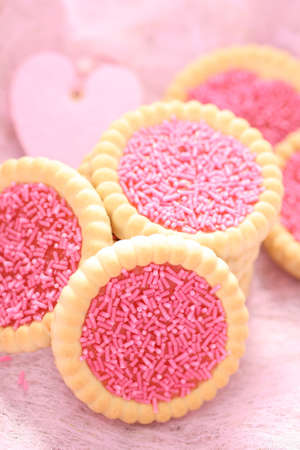 stack of delicious pink cookies - sweet foodの写真素材