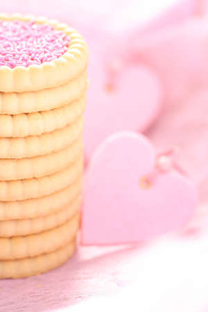 stack of delicious pink cookies - sweet foodの写真素材