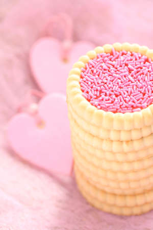 stack of delicious pink cookies - sweet foodの写真素材