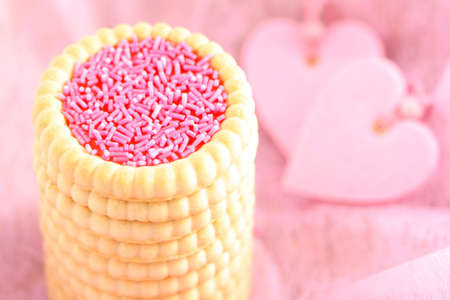 stack of delicious pink cookies - sweet foodの写真素材