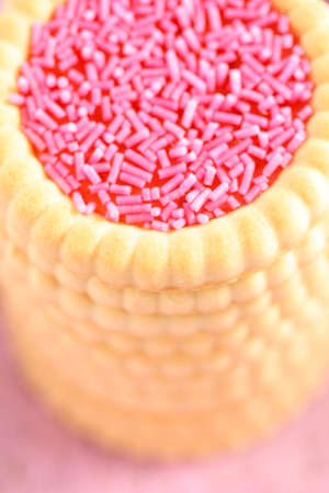 stack of delicious pink cookies - sweet foodの写真素材