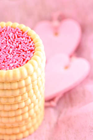 stack of delicious pink cookies - sweet foodの写真素材