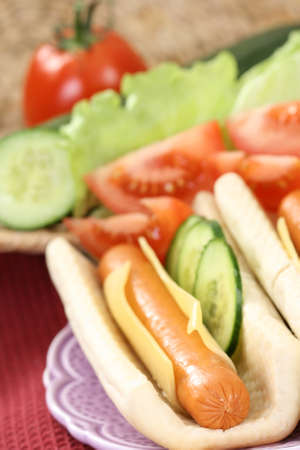 fresh and delicious hot dog with vegetablesの写真素材