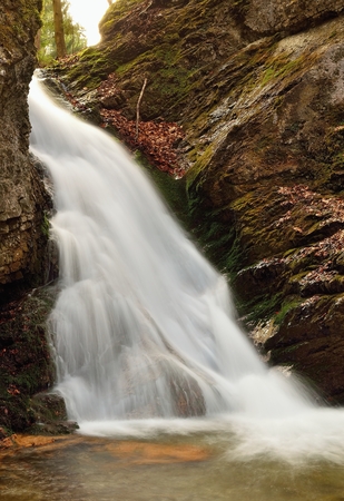 Spring waterfall landscape with huge water detailの写真素材