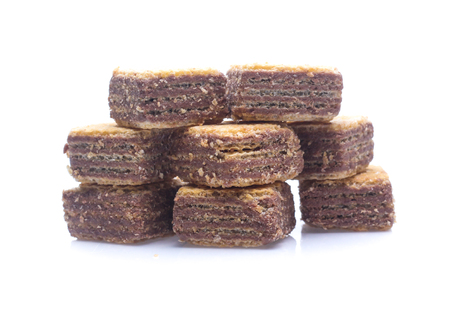 wafer chocolate dessert on white backgroundの写真素材