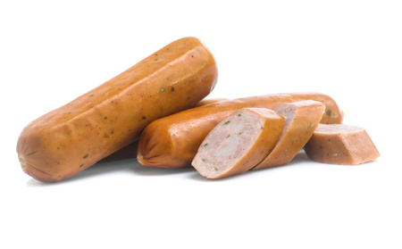 Frankfurter sausage isolated on white backgroundの写真素材