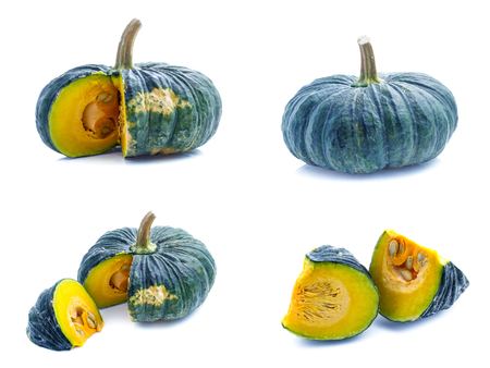 green pumpkin isolated on white (set)の写真素材
