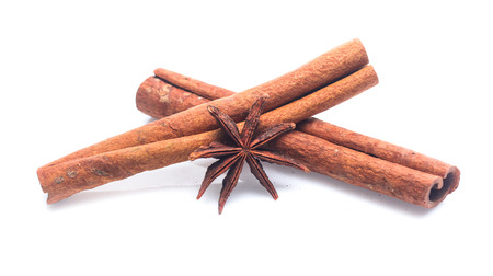 cinnamon stick and star anise  isolated on white backgroundの写真素材