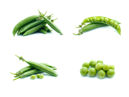 Collection of fresh green peas on whiteの写真素材