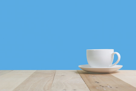 Hot Coffee cup  on the wooden tableの写真素材