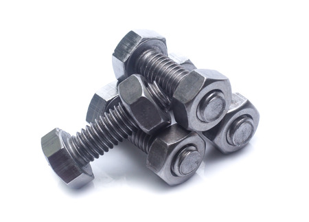 bolt and nut isolated on white backgroundの写真素材