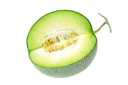 green melon isolated on white backgroundの写真素材