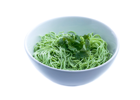 green noodle isolated on whiteの写真素材
