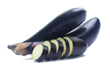 eggplant or aubergine vegetable on white backgroundの写真素材