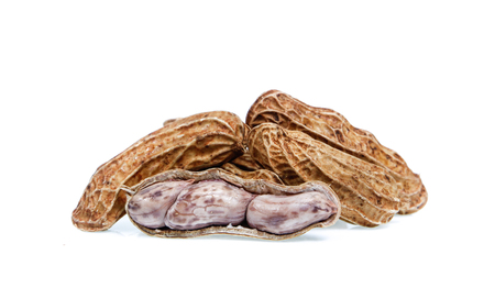 Dried peanuts on the white background