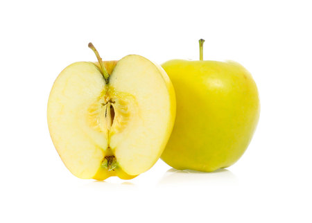 yellow apples isolatedの写真素材