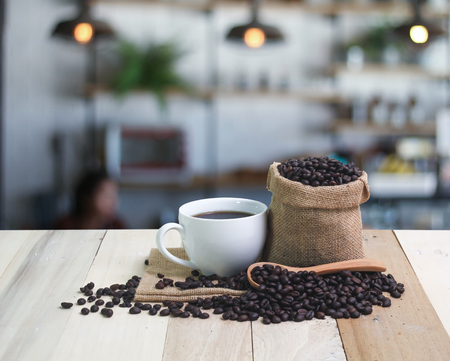 Hot Coffee cup  on the wooden tableの写真素材