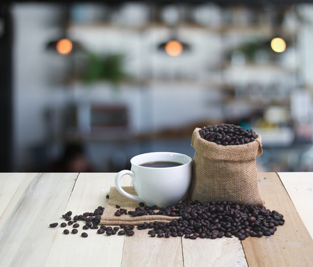 Hot Coffee cup  on the wooden tableの写真素材