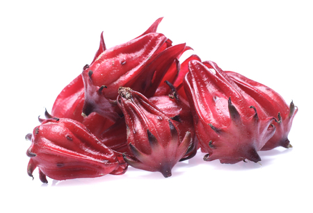 Roselle fruits  isolated on whiteの写真素材