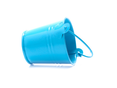 empty blue metal bucket isolated on a white backgroundの写真素材