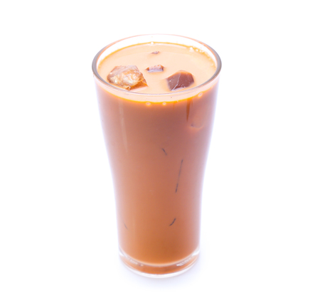 Iced Thai milk tea in glasses (thailand)の写真素材