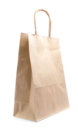 Brown paper bag on white backgroundの写真素材
