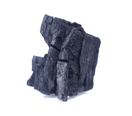 Natural wood charcoal Isolated on whiteの写真素材