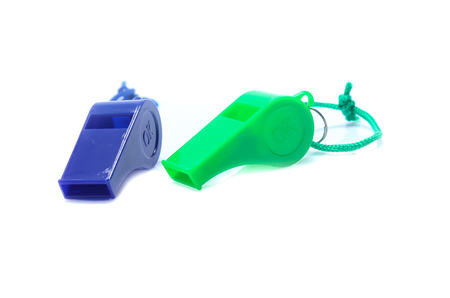 sport whistle isolated on white backgroundの写真素材