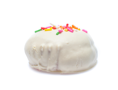 Donut with colorful sprinkles isolated on white background. Top viewの写真素材